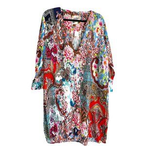 LULALIFE Shift Dress Swimsuit Cover-up Womens Size S Floral Artsy Boho Pockets